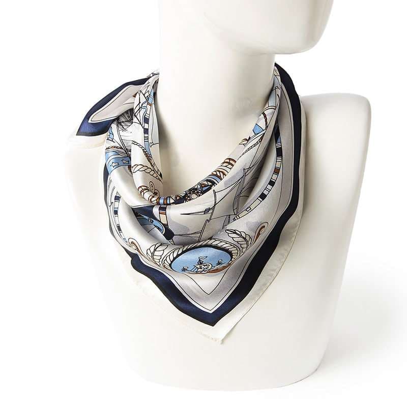 航海と時計の絹織スカーフ