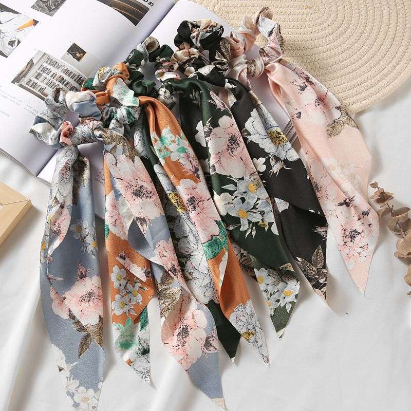 花柄シフォンスカーフシュシュ