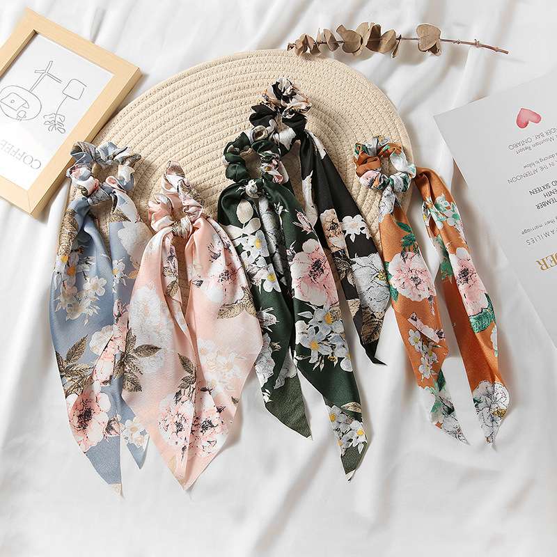 花柄シフォンスカーフシュシュ