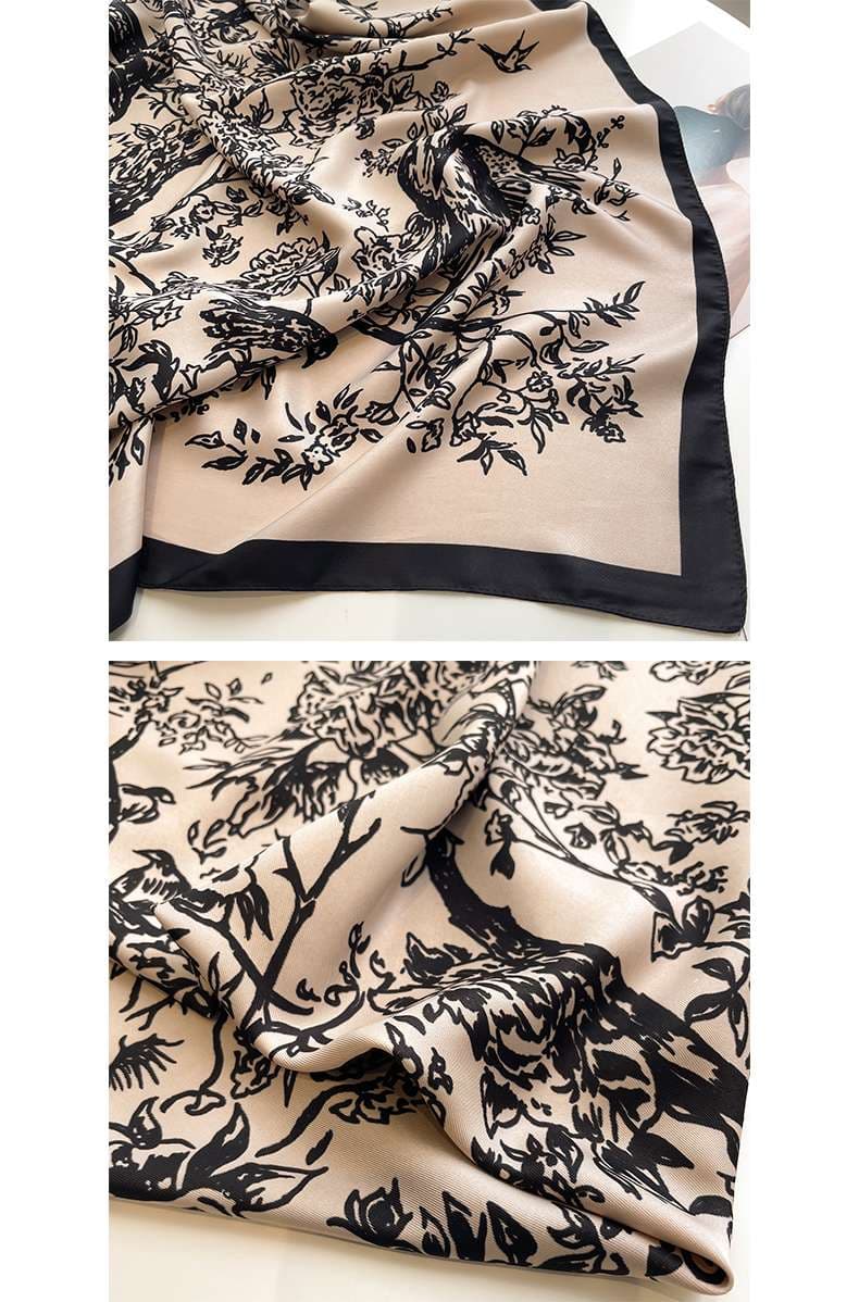  優雅な花柄シルクスカーフ