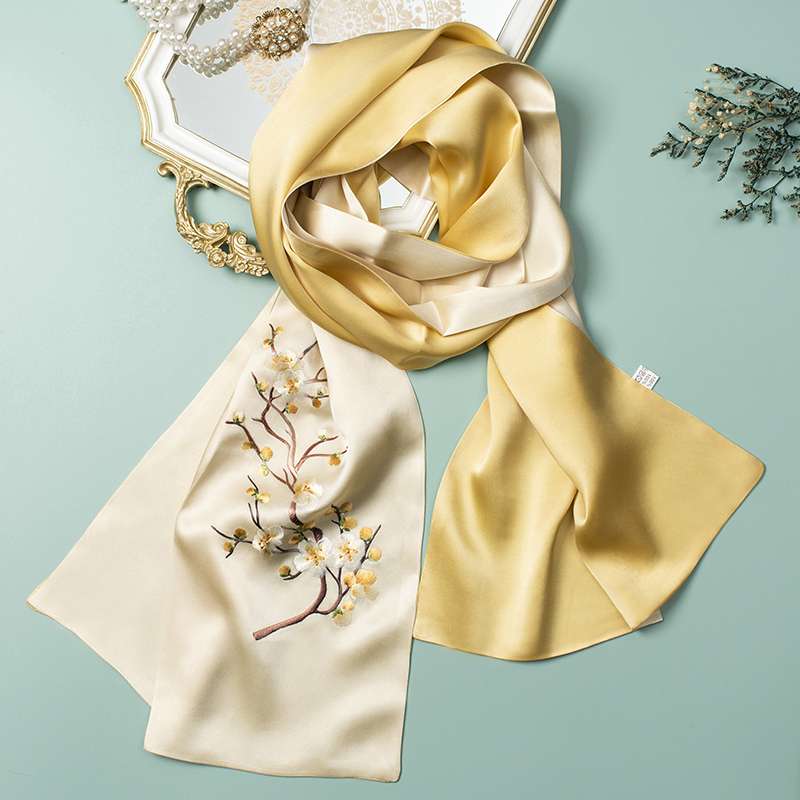 華麗な牡丹刺繍シルクスカーフ