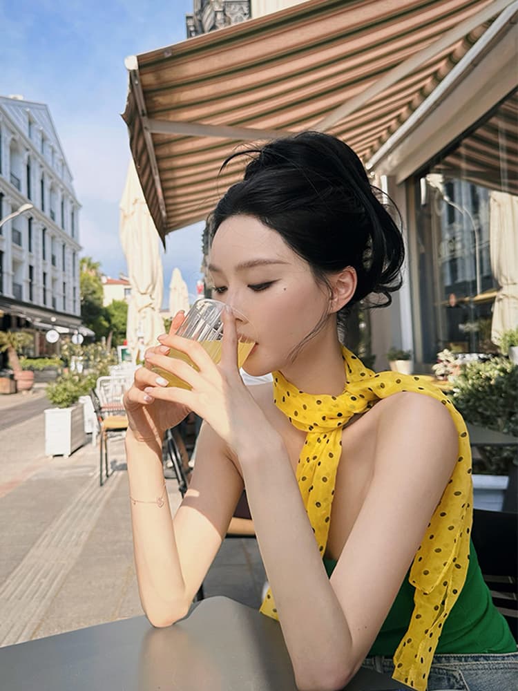 スカーフ 小粒ドット柄シルク風薄手スカーフ