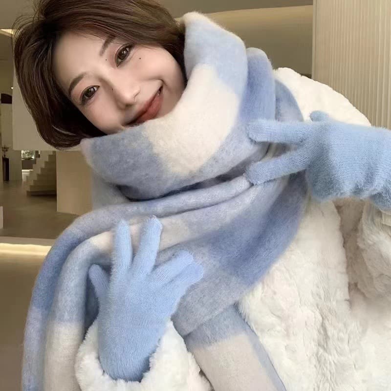 スカーフ マフラー 冬の彩り ふわふわチェック柄マフラー
