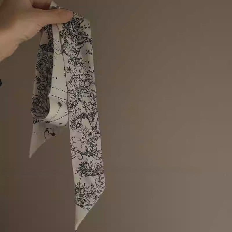 スカーフ ボタニカル柄シルクタッチ髪飾りスカーフ