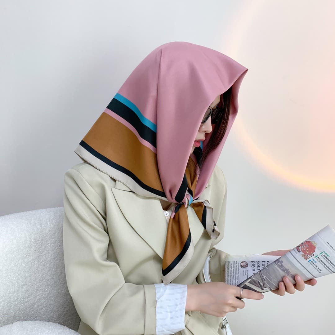 スカーフ 幾何学模様マルチボーダー大判スカーフ