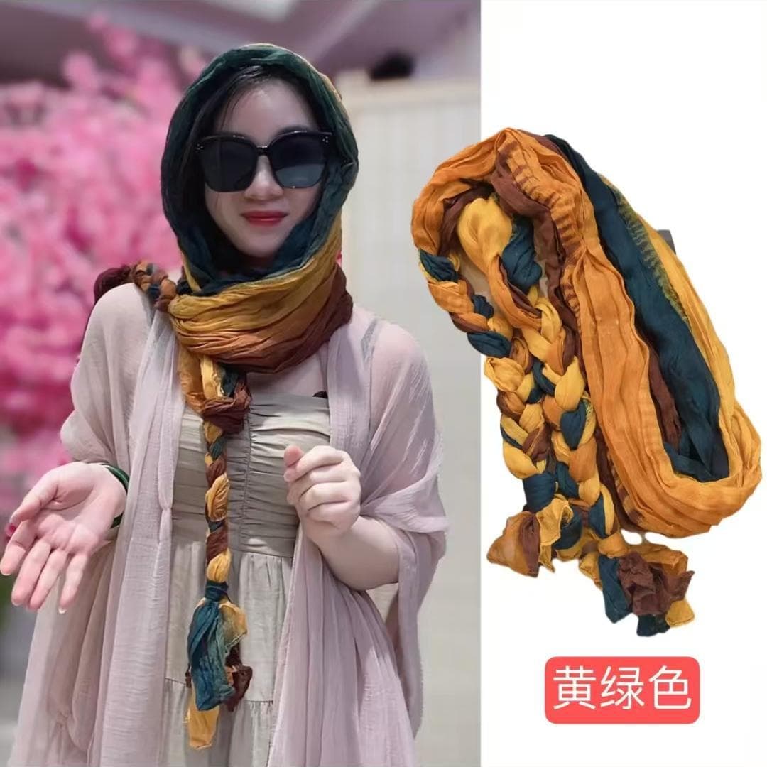 スカーフ 彩織り三つ編みロングスカーフ
