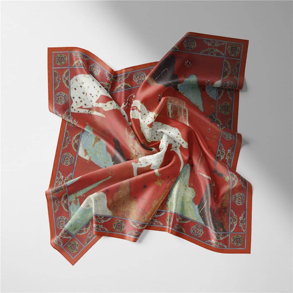 スカーフ 古典絵画風シルク風呂敷スカーフ